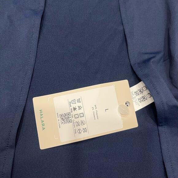 HALARA Twisted Cut Out Ruched Drawstring Split Hem Bodycon Dress Blue L NEW - Picture 7 of 8